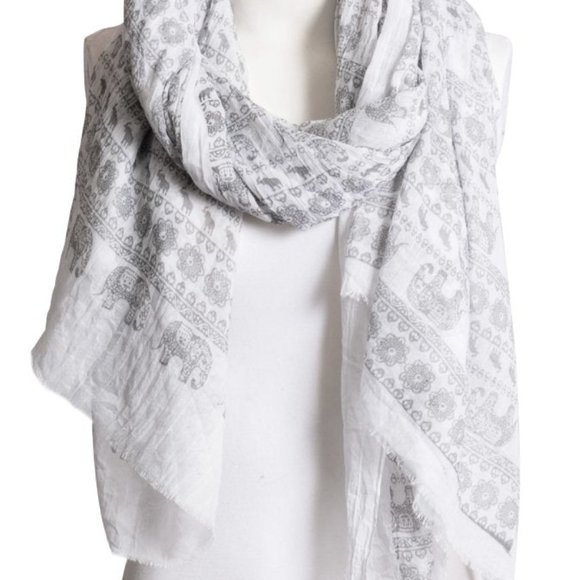 Gray & White Lightweight Elephant Boho Scarf - Picture 2 of 2